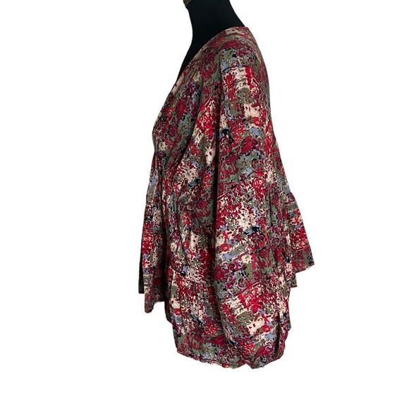 Bucket List Woman's Top Size S Boho Peasant Flowy Oversized V-neck Tiered - Picture 15 of 16